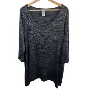 Catherines tunic knit‎ shirt top women's plus sz 1X gray scoop neck short sleeve